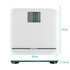 White Salter digital bathroom scale with large display, 32cm x 32cm.