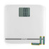 White digital bathroom scale with batteries, showing zero weight