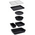 Seven-piece black non-stick bakeware set shown isolated on white background
