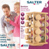 Rotating bamboo spice rack with glass jars on kitchen worktop, hand picking jar