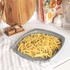Grey square pizza tray with holes for a crisp base