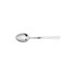 Stainless steel dessert spoon with plain handle, photographed on white background