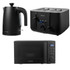 Salter black kettle, four-slice toaster, and microwave in product set image