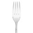 Stainless steel table fork with four tines, shown upright on white background