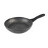Grey non-stick frying pan with black handle, shown from side angle