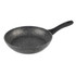 Speckled non-stick frying pan with black handle, shown side view on white background
