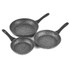 Set of three speckled grey non-stick frying pans with black handles