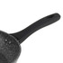 Grey speckled non-stick saucepan with black handle, partial side view