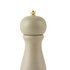 Matte beige pepper mill with gold knob, shown upright against white background