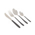 Four-piece cutlery set with silver heads and dark grey handles, displayed on white background