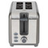 2-slice stainless steel toaster, front view, showing cancel, reheat, and defrost buttons