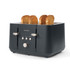 Salter black toaster and kettle on kitchen worktop with breakfast and drinks