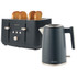 Salter matte black 4-slice toaster with seeded bread and matching electric kettle