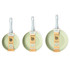 Set of three light green non-stick frying pans with grey handles, 20cm, 24cm and 28cm