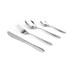 Four-piece silver stainless steel cutlery set shown: knife, fork, dessert spoon, teaspoon