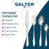 16 piece stainless steel cutlery set with four place settings, shown in gift box.