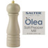 Beige Salter Olea salt or pepper mill with gold cap, includes extra cap