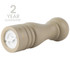 Salter beige manual pepper mill showing underside, with 2 year guarantee badge
