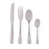 Set of four silver stainless steel cutlery pieces: knife, fork, tablespoon, teaspoon.
