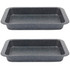 Set of 2 black speckled non-stick roasting trays, rectangular, shown from above.