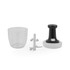 Chopper set with clear bowl, triple blade attachment, and black handle lid