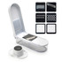 White multi-blade vegetable chopper with six interchangeable cutting inserts