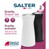 Set of two Salter gravity shakers, one white and one black, for no-spill seasoning.