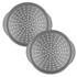 Set of two grey non-stick pizza crisping trays with perforated design