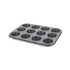 Black 12-cup non-stick muffin tray, product packaging shown, Salter Megastone range