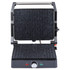 Electric grill with open speckled non-stick plates, front control dial and indicator lights