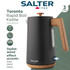 Matt black electric kettle with wood effect handle and lid, 1.7L capacity.