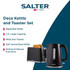 Black kettle and toaster set with wide slots and rapid boil, Salter brand, on white background