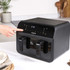 Black Salter dual air fryer on kitchen counter with digital display and two compartments