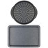 Non-stick grey pizza tray and baking tray set, top view