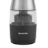 Electric black and silver salt or pepper grinder with clear chamber, Salter branding visible