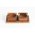 Set of three brown acacia wood Salter salt and pepper pinch pots, shown on white background
