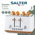 Salter Toronto white 4-slice toaster with browning controls and seeded bread slices