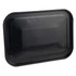 Black rectangular oven tray with raised edge, shown angled on white background