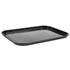 Black rectangular oven tray with raised edge, shown angled on white background