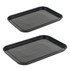 Set of two black rectangular enamel baking trays, displayed from above.