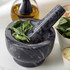 Grey marble pestle and mortar for easy grinding, shown with Salter brand and 5 year guarantee banner