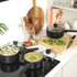 Salter ceramic 16 cm saucepan badge image highlighting recycled aluminium and PFAS-free non-stick coating.