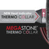 Promotional graphic for Megastone Thermo Collar pan with heat indicator feature