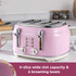 Pink 4-slice toaster with chrome controls, shown from above