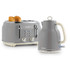 Grey Salter toaster with two slices of bread and matching electric kettle, both on counter
