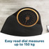 Black mechanical bathroom scale with gold trim, large dial, max capacity 150kg