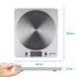 White digital kitchen scale with stainless steel platform, top-down view