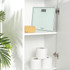 White Salter digital bathroom scale on tiled floor, display showing zero