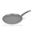 Grey non-stick crepe pan, 25cm wide, 2cm deep, shown from above with handle