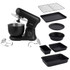 Black stand mixer with stainless steel bowl and 8 baking accessories